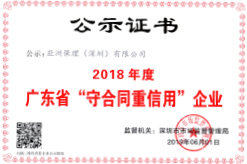 2018年度广东省“守合同重信用”企业